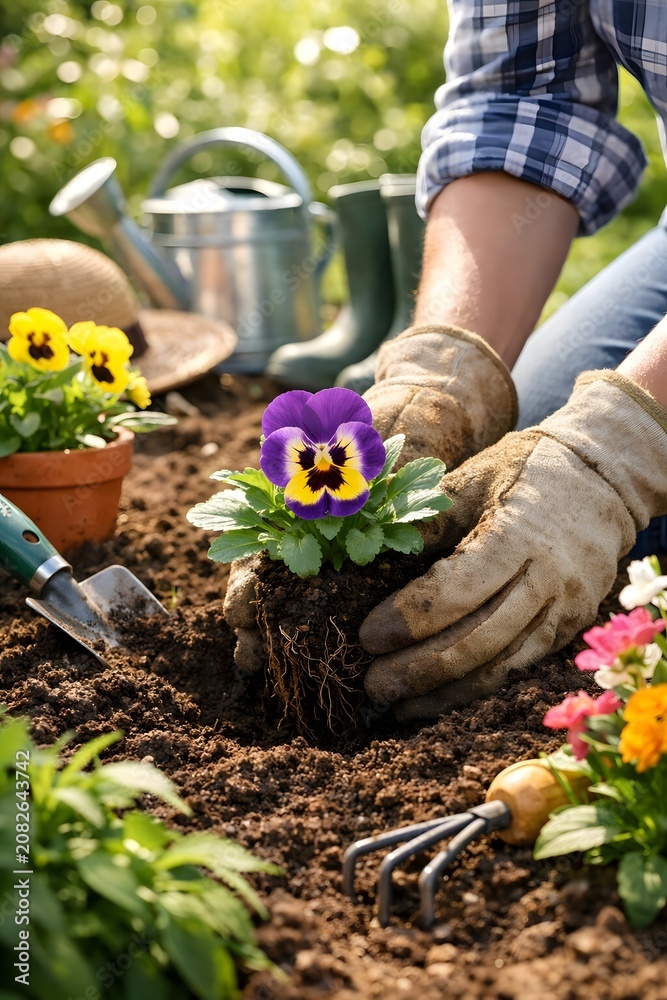 Fototapeta premium Gardening planting flowers