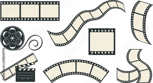 Bild auf Leinwand Film strip collection featuring movie reels cinematic frames clapperboard cinema