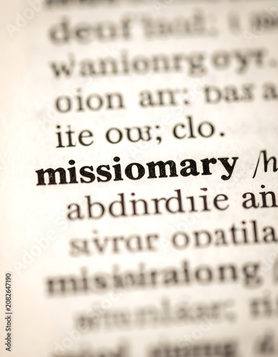 Dictionary page showing the word missionary in bold print