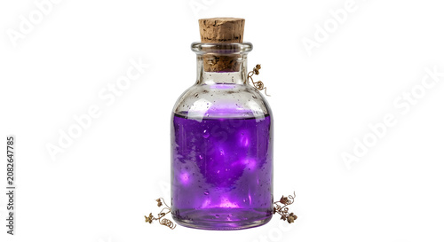 Obraz na płótnie Glowing purple magic potion glass bottle