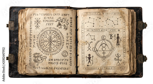 Cuadro en lienzo Open ancient grimoire book with magical spells