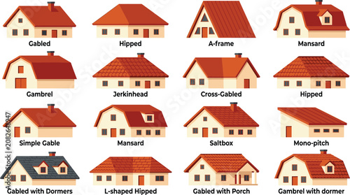 Photos Architectural house roof types and shapes vector icon collection