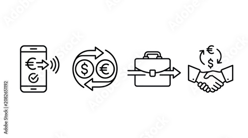 Foto Currency exchange and business transaction line icons.