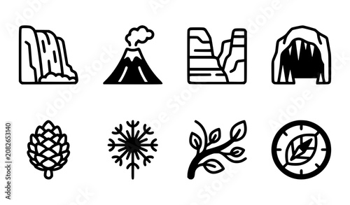 Photos Nature Landscapes and Earth Formations Outline Vector Icon Set Featuring Waterfa