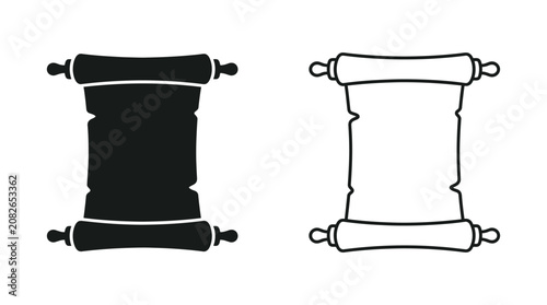Photography Scroll with ribbon ends black and white silhouette illustration