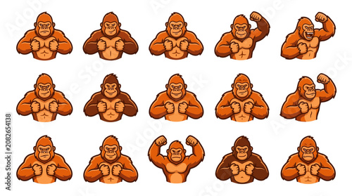 Canvas Print Muscular gorilla mascot bodybuilder character poses.
