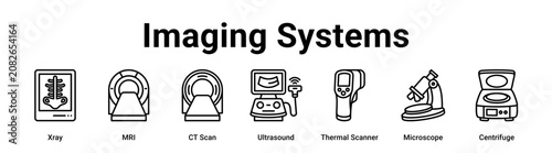 Imaging Systems web banner icon vector illustration concept for business with icon of Xray, MRI, CT Scan, Ultrasound, Thermal Scanner.