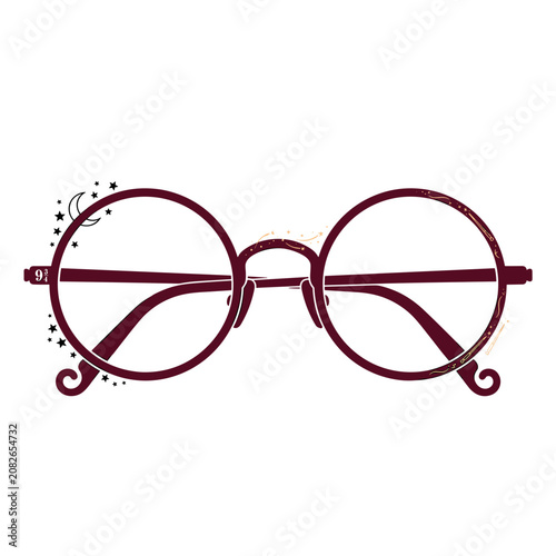 Metal frame round glasses with decorative elements and isolated background  