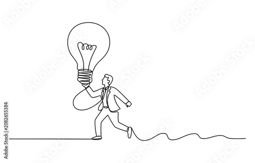 Φωτογραφία Continuous single line drawing of a businessman holding a large glowing light bu
