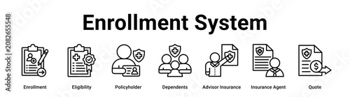 Enrollment System web banner icon vector illustration concept for medical with icon of Enrollment, Eligibility, Policyholder, Dependents, Advisor Insurance, Insurance.