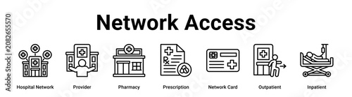 Network Access web banner icon vector illustration concept for medical with icon of Hospital Network, Provider, Pharmacy, Prescription, Network Card.