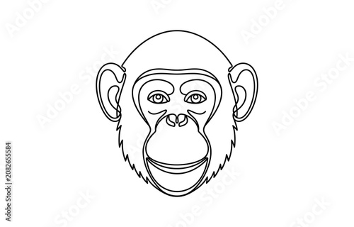 Canvas Print Simple line art drawing of a chimpanzee monkey head face icon