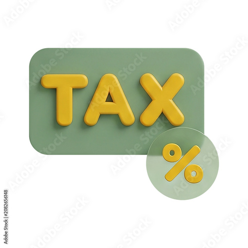 Tax text with percentage symbol 3D taxation business icon on transparent background