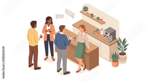 Tableau sur toile Diverse Team Socializing During Coffee Break in Office Breakroom