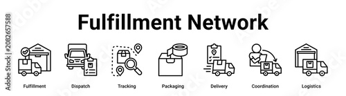 Fotografía Fulfillment Network web banner icon vector illustration concept for business with icon of Fulfillment, Dispatch, Tracking, Packaging, Delivery