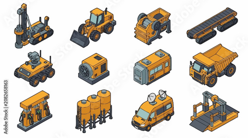 Quadro su tela Collection of colorful construction vehicles and equipment.