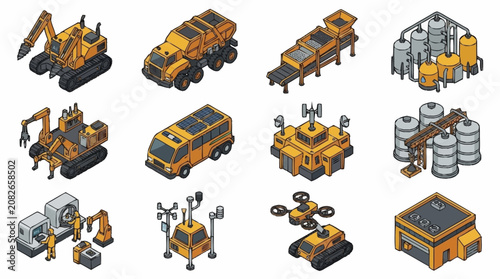 Φωτογραφία Isometric Construction Vehicles and Industrial Equipment Set.