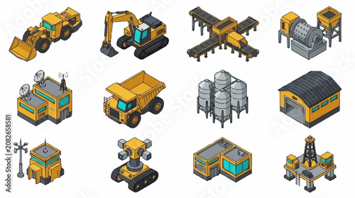 Foto Colorful Isometric Construction Vehicles and Industrial Equipment Set