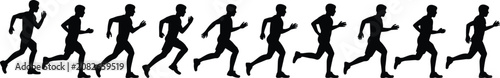 Foto A sequence of ten black silhouettes showing a man in various stages of a running