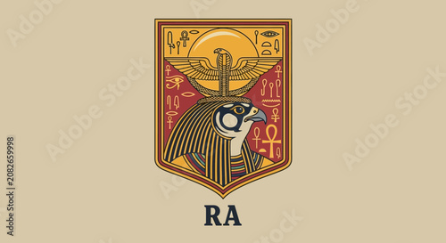Photography Vintage Egyptian Ra Sun God Emblem with Hieroglyphics