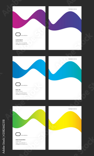 Modern Business Card Template Set with Colorful Wavy Gradient Shapes