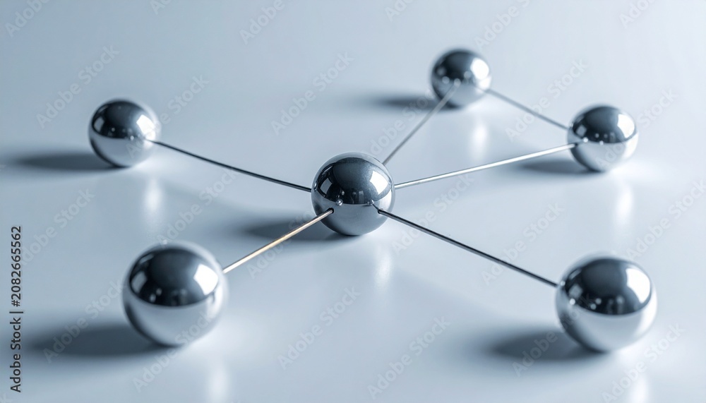 Fototapeta premium A connected network of shiny silver spheres, representing a strong link or system