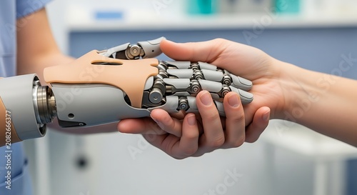 Robotic Prosthetic Hand Grasping Human Hand in Medical Lab