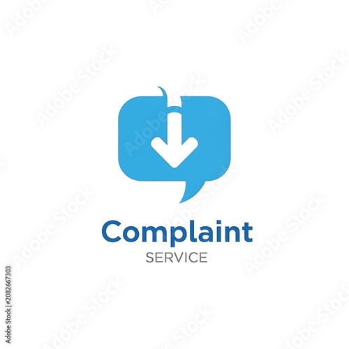 Blue complaint service icon with downward arrow.