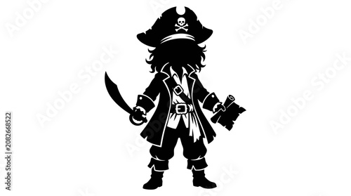Tableau sur toile Trick or Treat Kids Pirate, cartoon character, black silhouette, vector illustra
