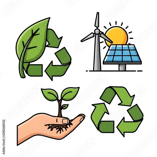 Renewable Energy Concept with Wind Turbine and Solar Panels