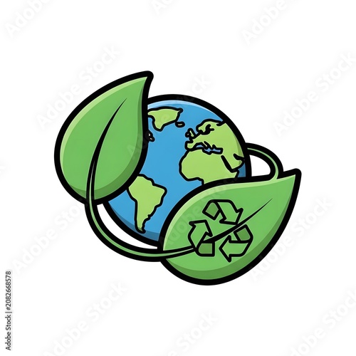 Eco-Friendly Globe with Recycling Symbols and Green Leaves