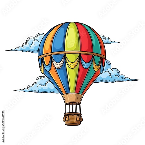 Vibrant Hot Air Balloon Flying Through Clouds - Adventure and Travel