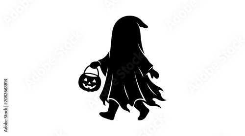 Cuadro en lienzo Trick or Treat Kids Halloween, black silhouette, child ghost, trick or treat, pu