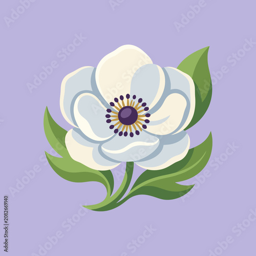 A beautiful white flower blooms against a soft purple background
