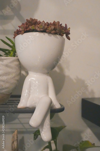 Cute White Ceramic Human Shaped Planter with Succulent