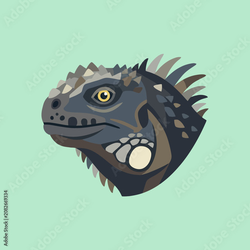 Detailed vector illustration of a dark iguana head