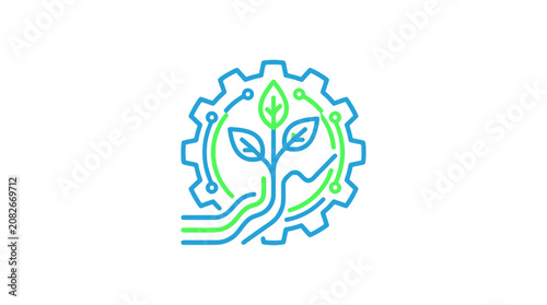 Sustainable Technology Growth: Plant, Gear, Circuit Board Icon