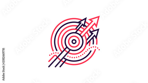 Target goal achievement, business strategy, success, growth, arrows hitting bullseye
