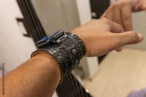 Custom Handcrafted Cowhide and Crocodile Leather Wristwatch