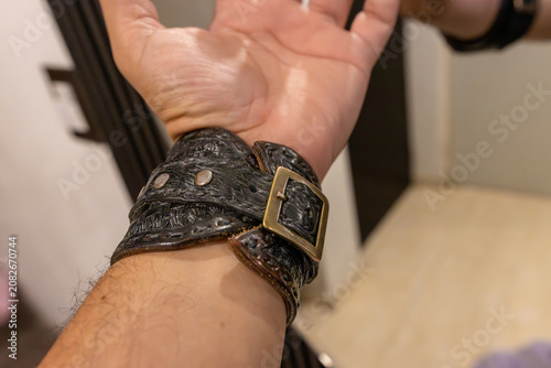 Custom Handcrafted Cowhide and Crocodile Leather Wristwatch