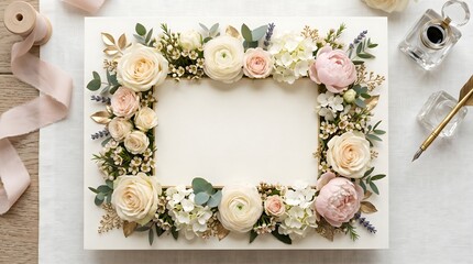 Elegant Floral Border for Wedding Invitation Mockup