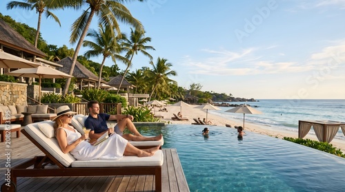 Luxury Tropical Resort Infinity Pool Couple Vacation