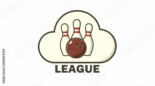 bowling league logo, ball and pins on cloud
