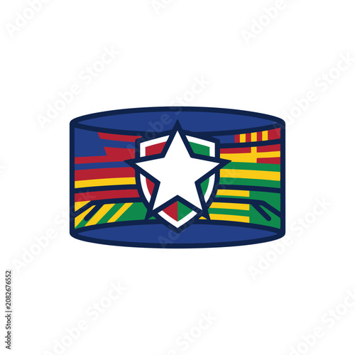 Colorful athletic wristband with a white star and shield icon