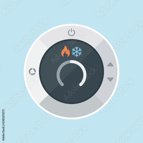 A modern digital smart thermostat with heating and cooling icons
