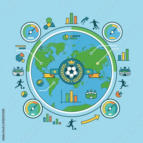 Global soccer statistics and world championship data visualization concept