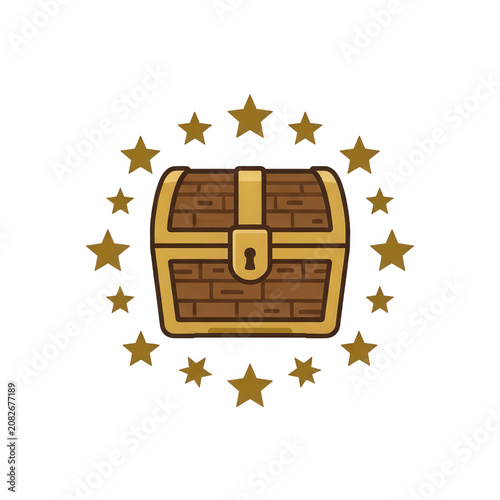 Treasure Chest Surrounded by Golden Stars Isolated