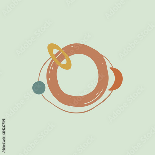Abstract geometric shapes arranged on a soft light green background