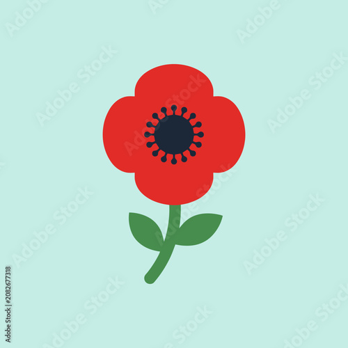 A simple red poppy flower illustration on a blue background