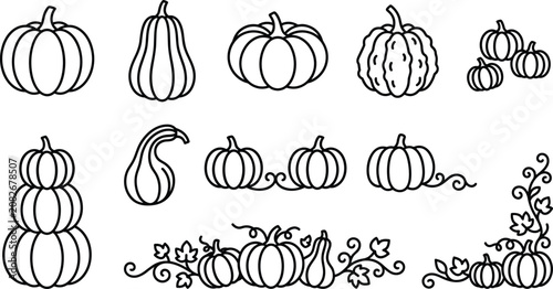 Foto Various stylized pumpkins and gourds in a decorative pattern during autumn isola